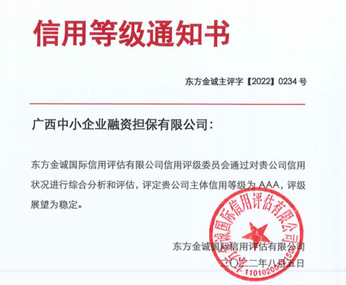 喜報(bào)，中小擔(dān)保連續(xù)四年獲得AAA主體信用評(píng)級(jí)