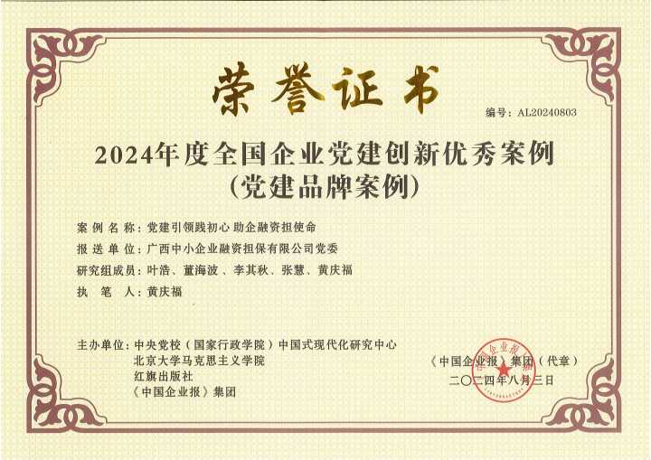 人民網 | 廣西中小擔保榮獲全國企業(yè)黨建創(chuàng)新優(yōu)秀案例殊榮
